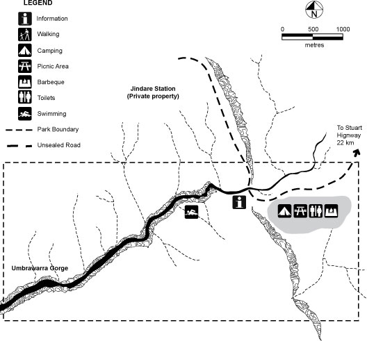 map fo Umbrawarra  gorge courtesy of http://www.parksandwildlife.nt.gov.au for the promotion of self drive travel in Northern Territory