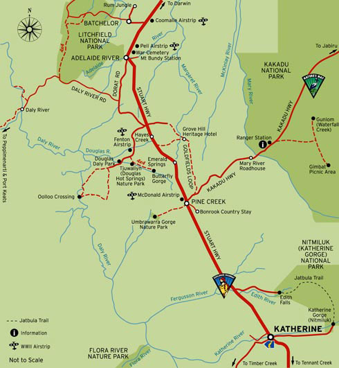 map of Tjuwaliyn (Douglas) Hot Springs Park courtesy of NTTC Northern Territory tourism for Katherine regional tourism